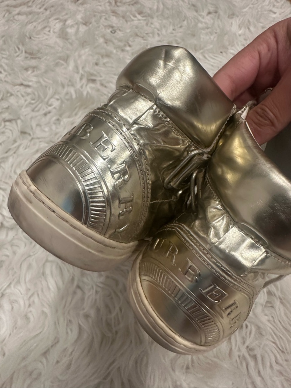 Burberry Metallic Gold High-Top Women's Sneakers - Picture 6 of 9